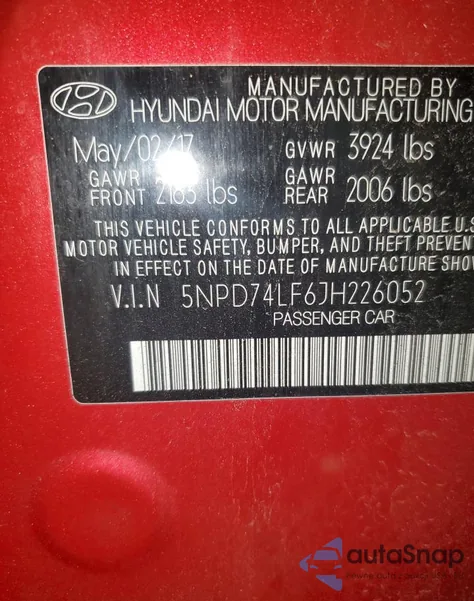 2018 Hyundai Elantra Se из США, поврежденный, VIN 5NPD74LF6JH226052